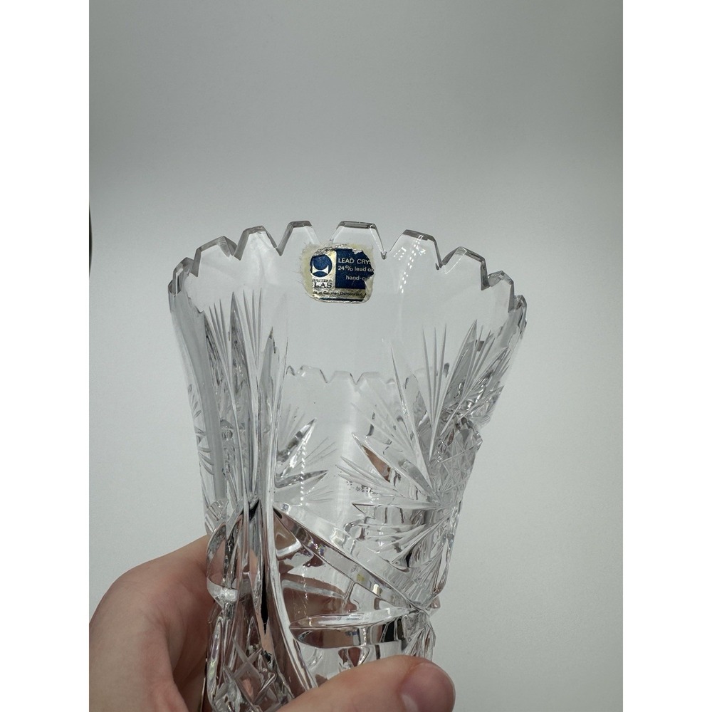 Vintage Led Cut Crystal Bud Vase 6" Inch Tall Scalloped Edge - Picture 4 of 9